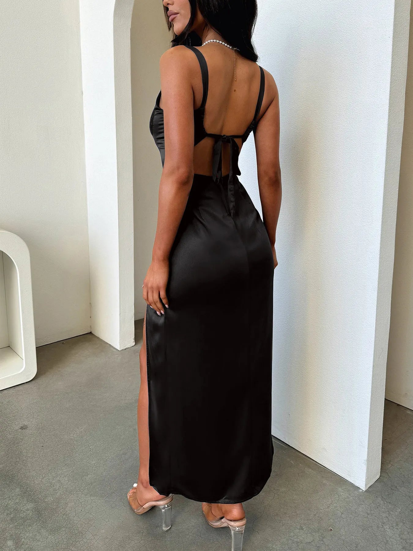 Image of Split Lace Detail Cami Dress | Queeble.shop