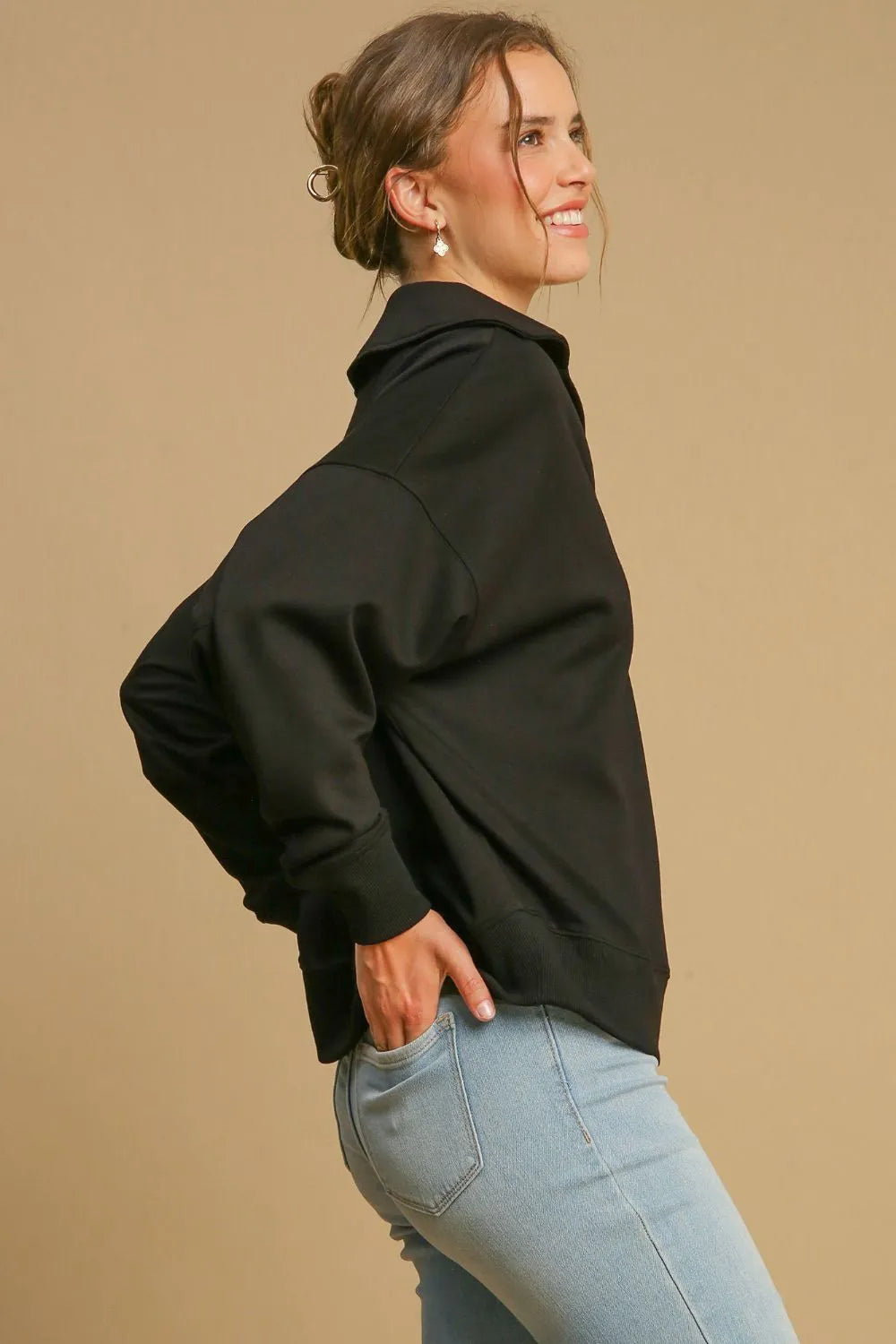 Image of Umgee Johnny Collar Dropped Shoulder Sweatshirt | Queeble.shop