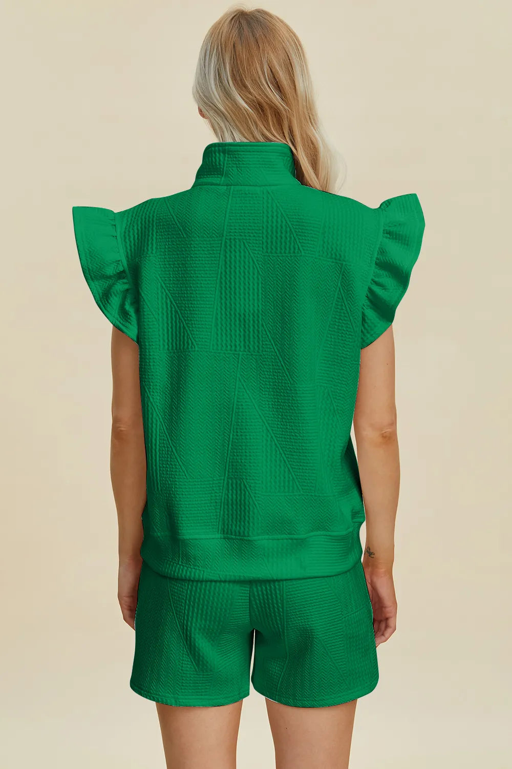 Image of Double Take Full Size Texture Flounce Sleeve Top and Shorts Set | Queeble.shop