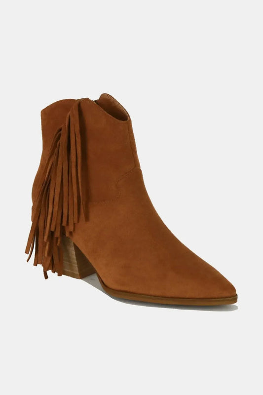 Image of Beast Fashion Suede Fringe Point Toe Ankle Boots | Queeble.shop