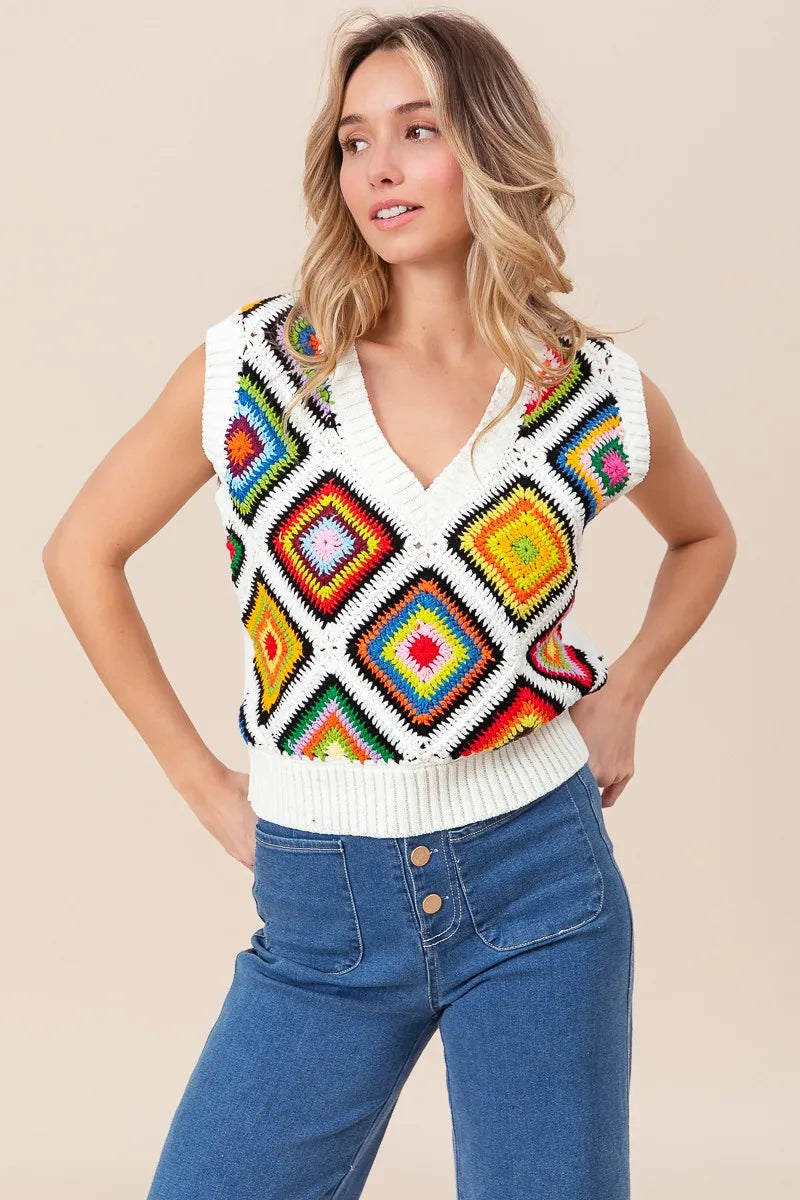 Image of BiBi Diamond Granny Square Sweater Vest | Queeble.shop