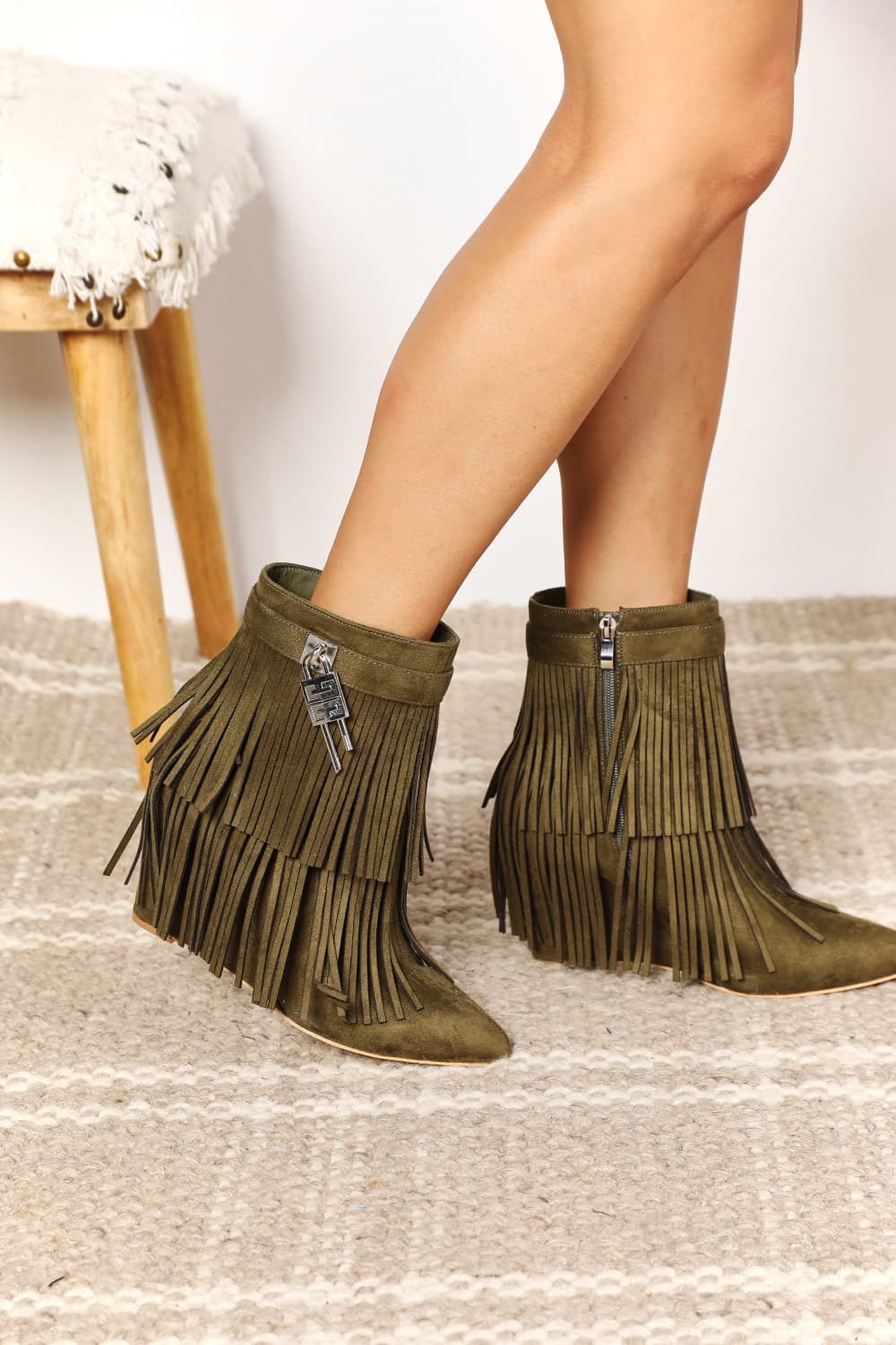 Image of Legend Women's Tassel Wedge Heel Ankle Booties | Queeble.shop