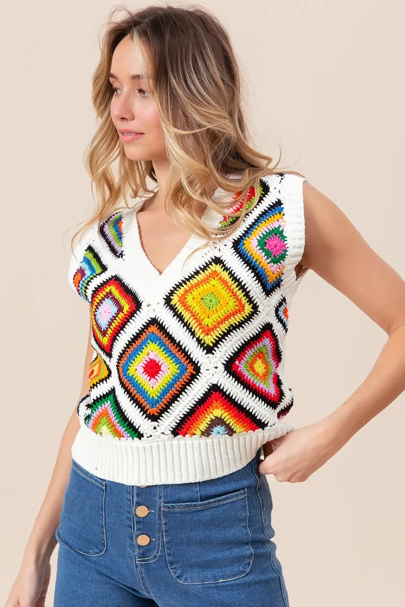 Image of BiBi Diamond Granny Square Sweater Vest | Queeble.shop