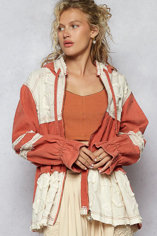 Image of POL Raw Hem Color Block Hooded Jacket | Queeble.shop