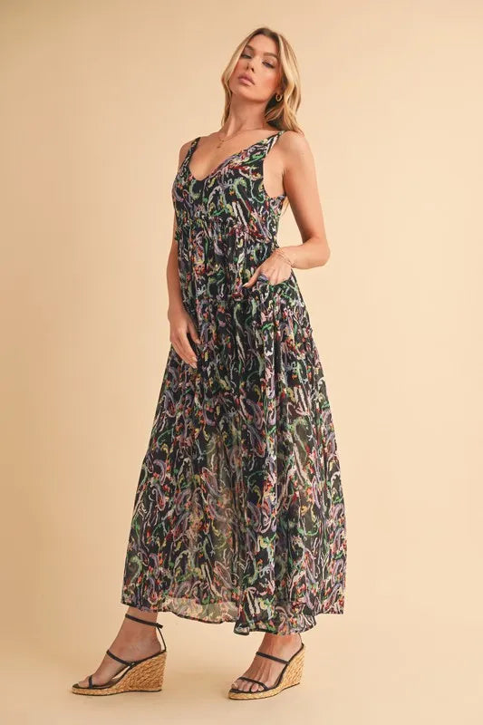 Image of Aemi + Co Printed V-Neck Frill Tiered Cami Dress | Queeble.shop