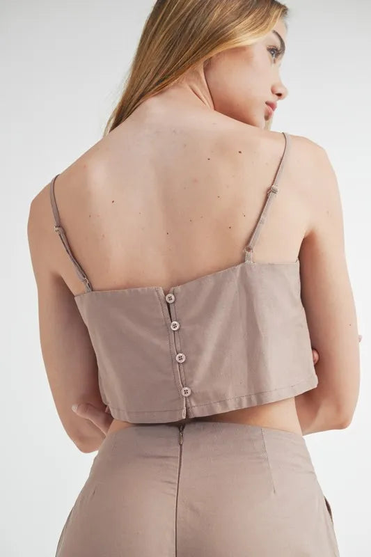 Image of MABLE Linen Mix Crop Cami and Wide Leg Pants Set | Queeble.shop