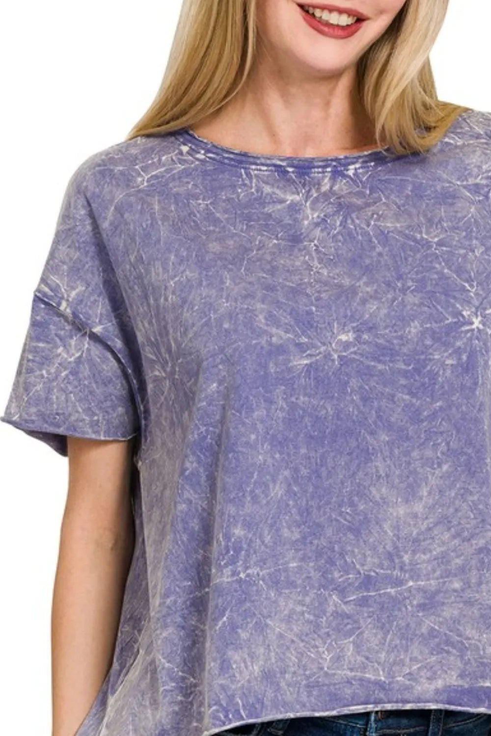 Image of Zenana Washed Crew Neck Short Sleeve Crop Box Tee | Queeble.shop