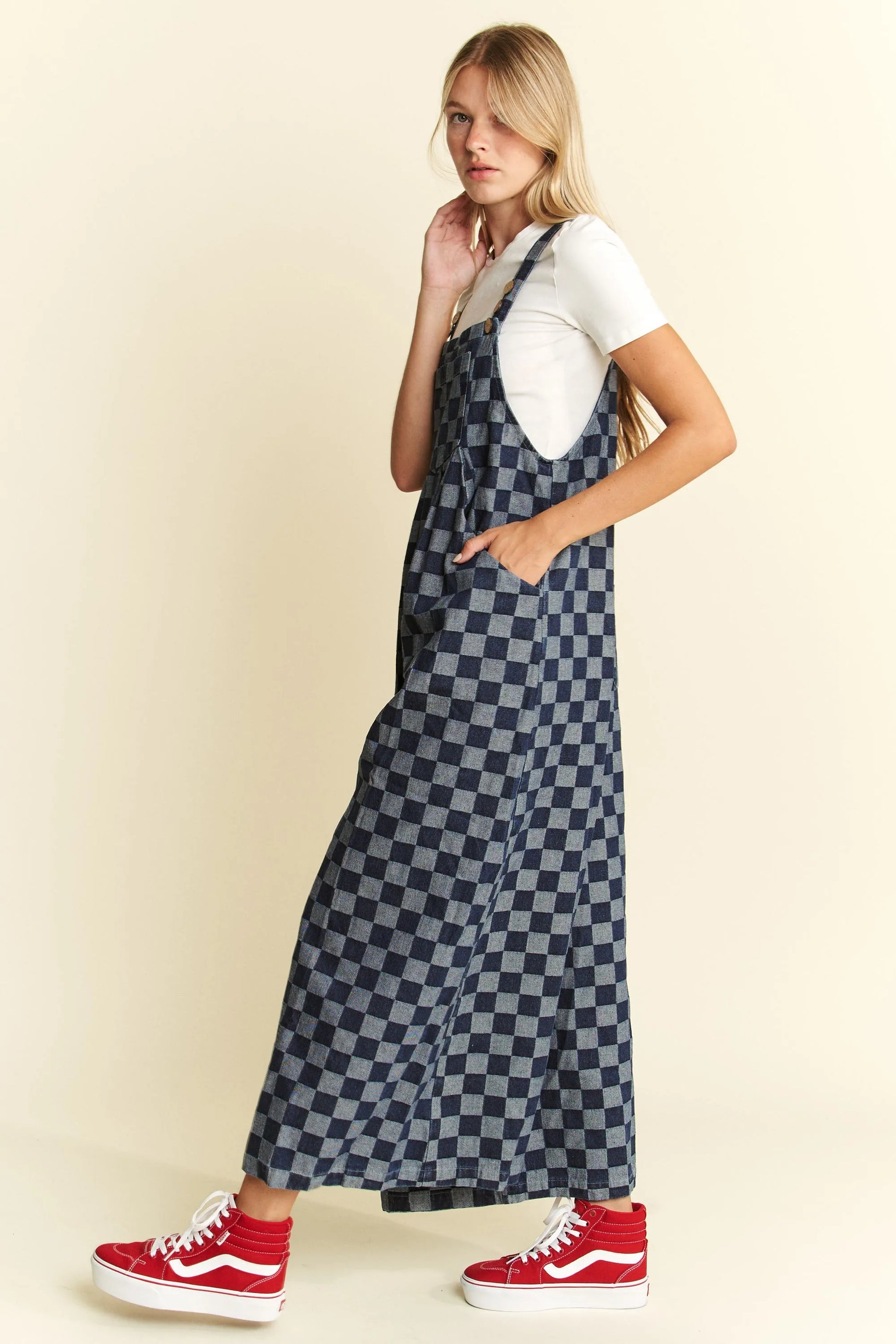 Image of Jade By Jane Denim Checkered Jumpsuit | Queeble.shop