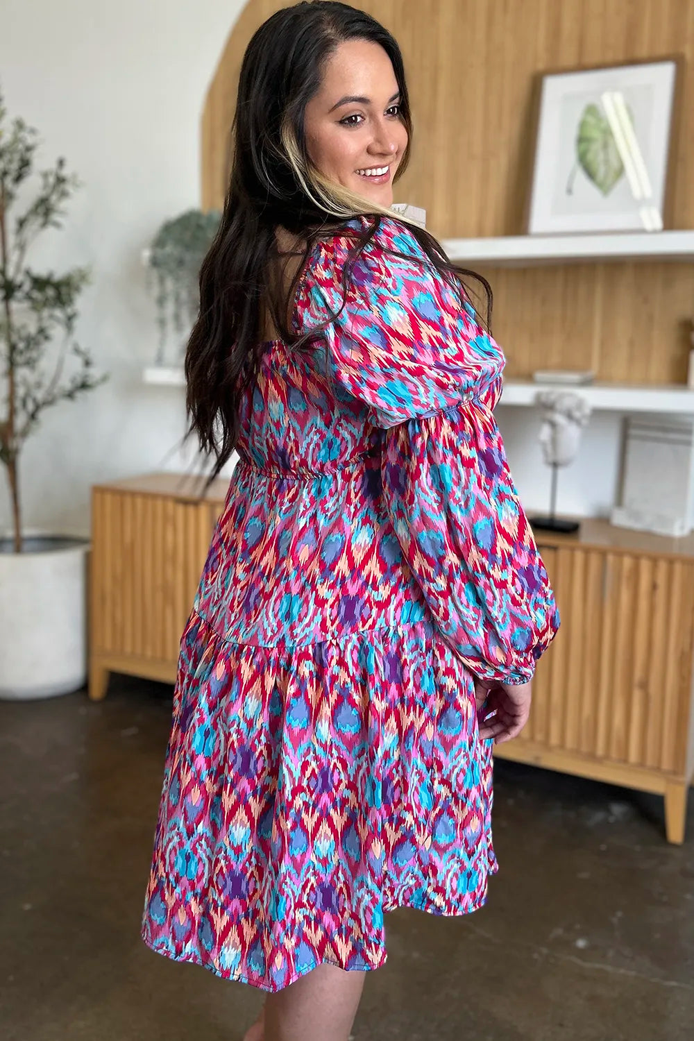 Image of Double Take Full Size Printed Long Sleeve Dress | Queeble.shop