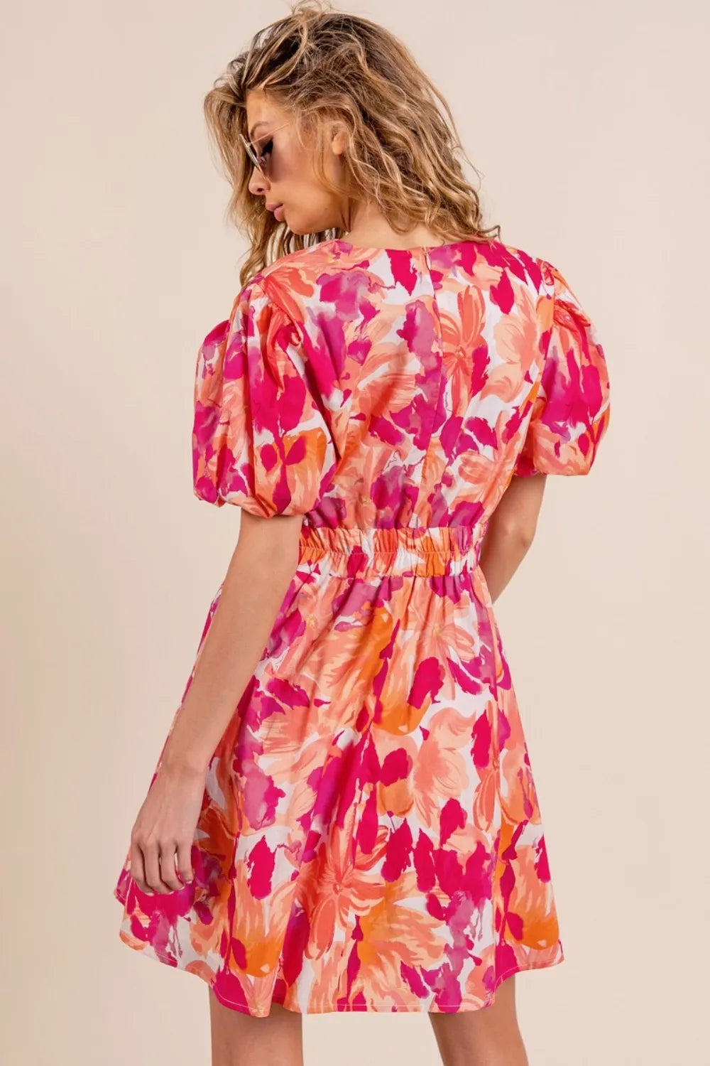 Image of BiBi Floral V-Neck Puff Sleeve Mini Dress | Queeble.shop