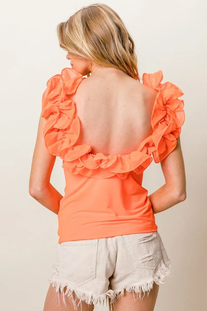 Image of BiBi Merrow Frilled Strap With Neckline Tank Top | Queeble.shop