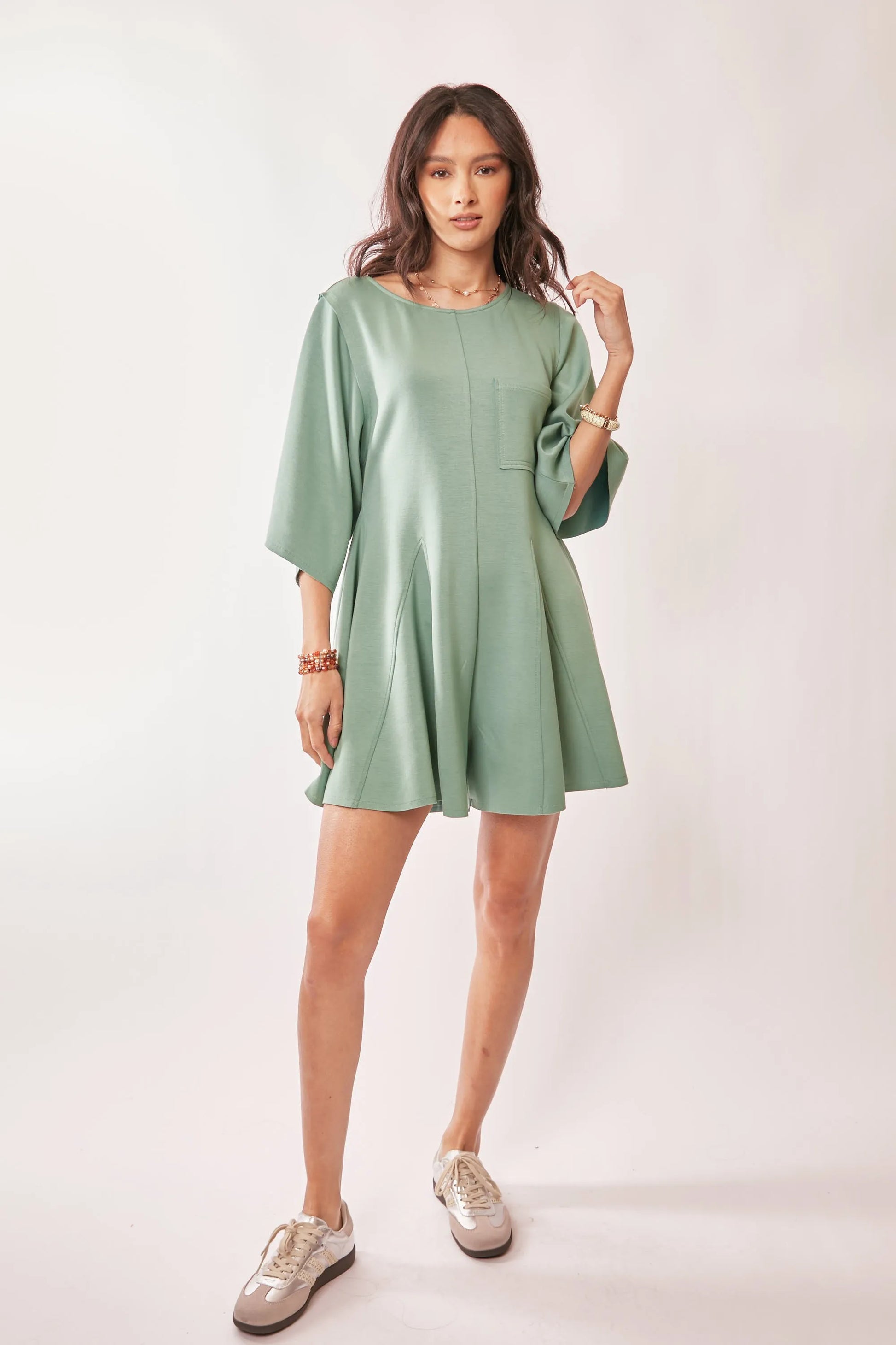 Image of Davi & Dani Solid Draped Sleeve Ties Back Skort Romper | Queeble.shop