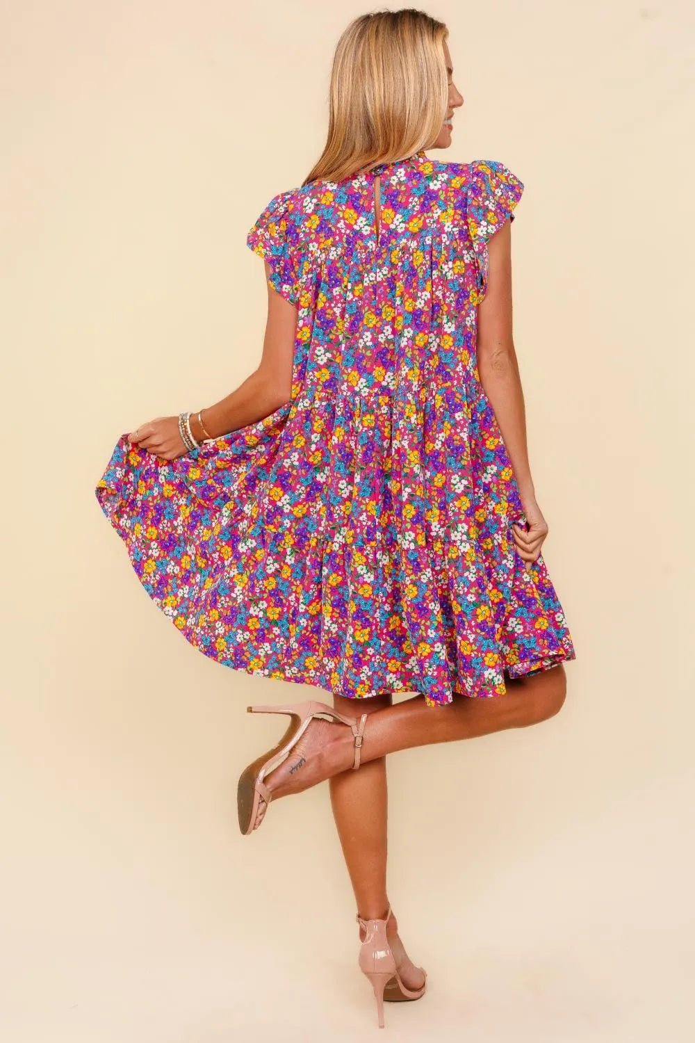Image of Haptics Frilled Mock Neck Ditsy Floral Dress | Queeble.shop