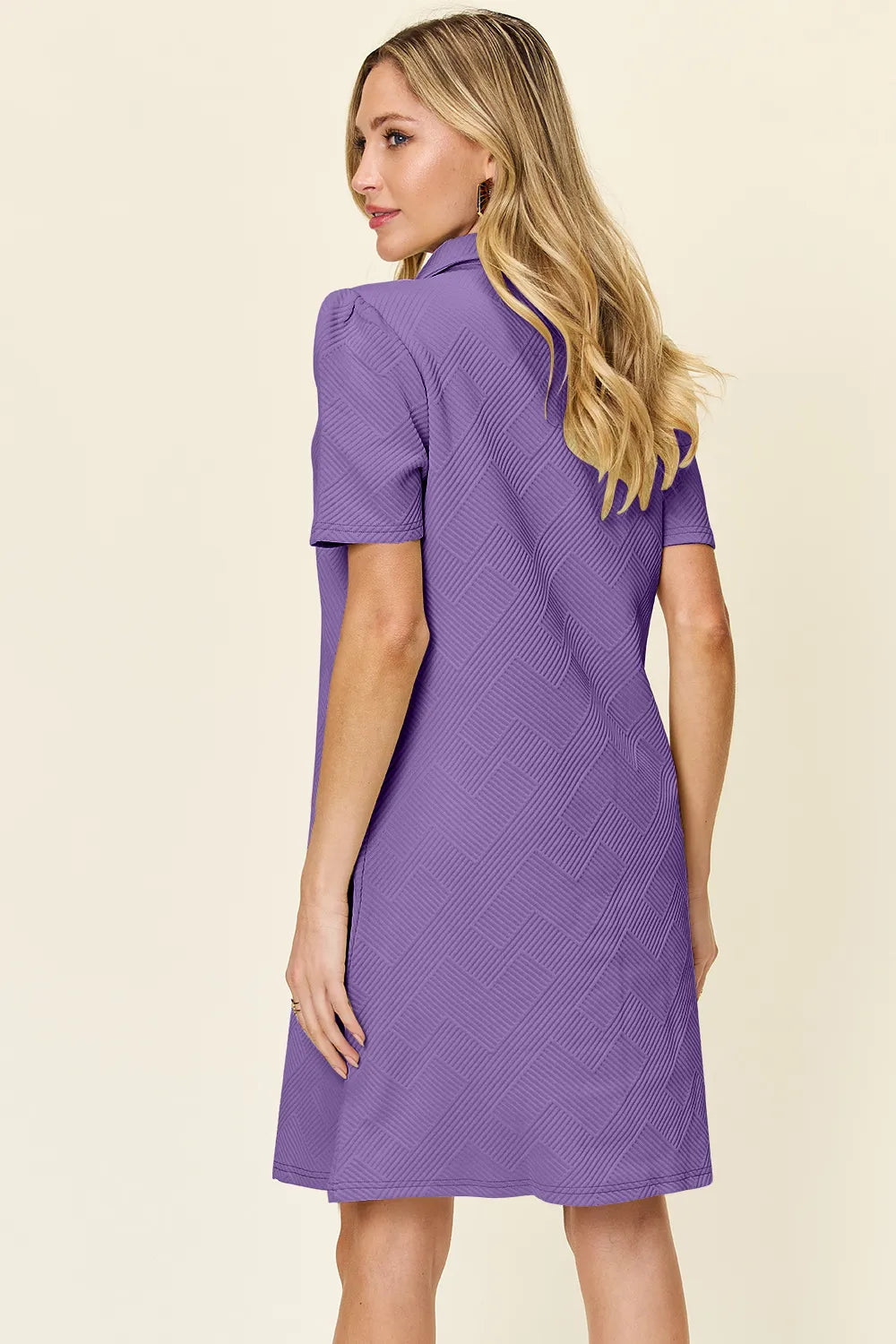 Image of Double Take Full Size Texture Collared Neck Short Sleeve Dress | Queeble.shop