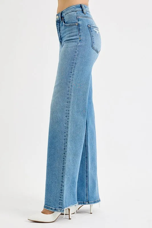 Image of RISEN Full Size Distressed Wide Leg Jeans Plus Size | Queeble.shop