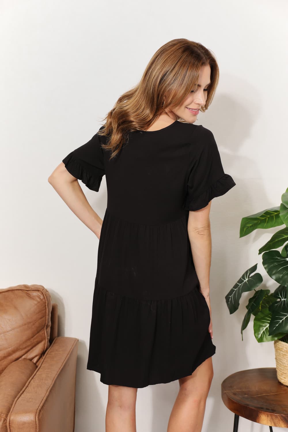 Image of Mandy V-Neck Flounce Sleeve Tiered Dress | Queeble.shop