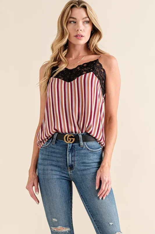 Image of And The Why Stripe Print with Lace Cami | Queeble.shop