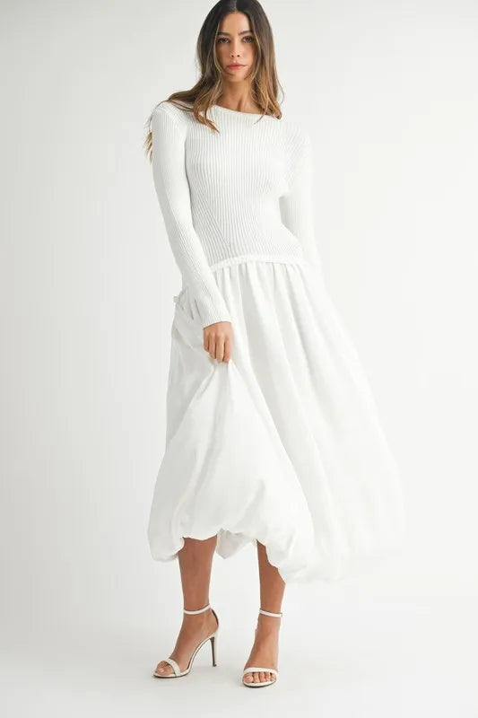 Image of MABLE Ribbed Poplin Mix Midi Sweater Dress | Queeble.shop