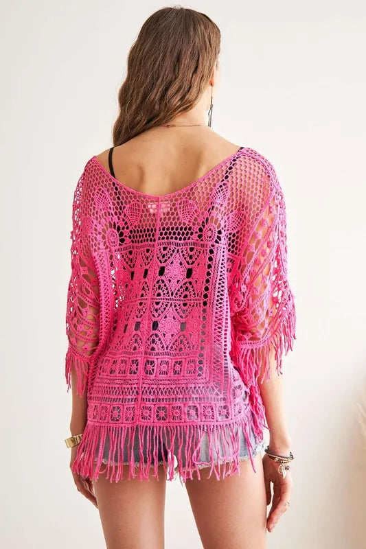 Image of ADORA Fringe Hem Crochet Top | Queeble.shop