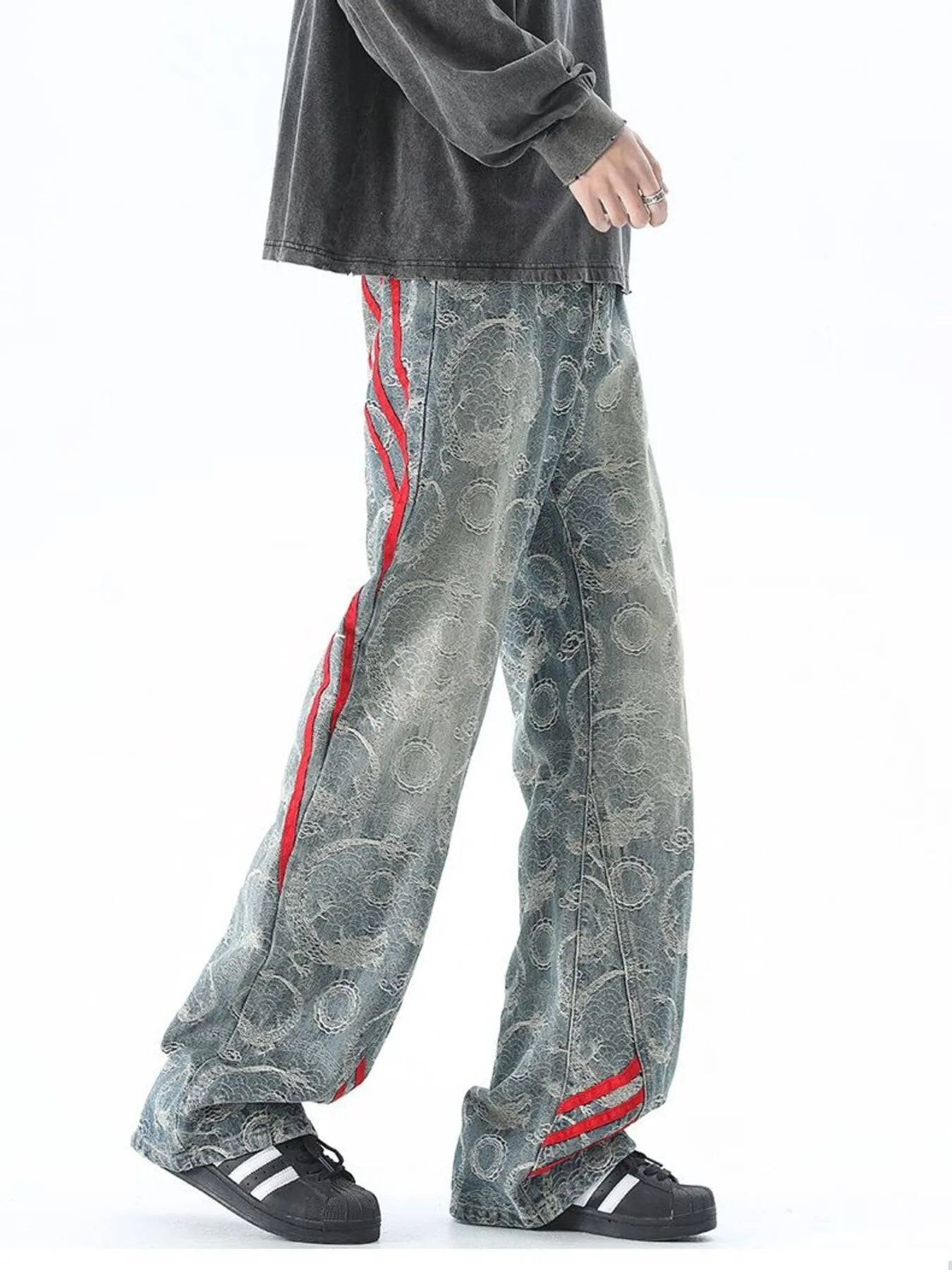 Image of Men's Plus Size Contrast Striped Wide Leg Jeans | Queeble.shop