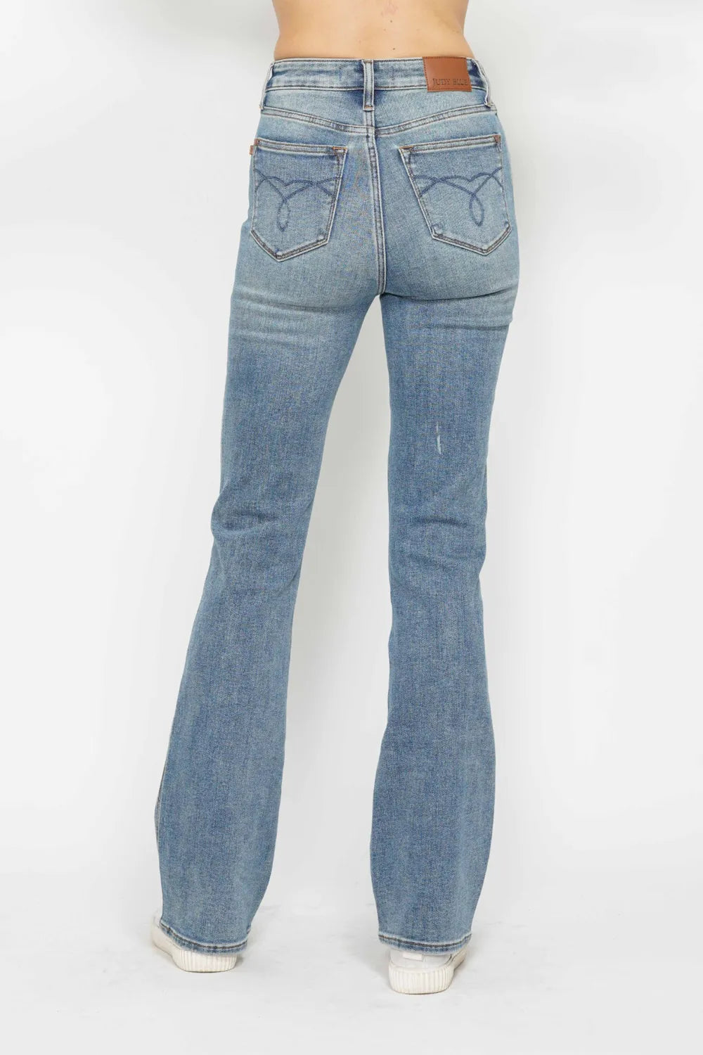 Image of Judy Blue Full Size Tummy Control Back Embroidered Pocketed Bootcut Jeans Plus Size | Queeble.shop