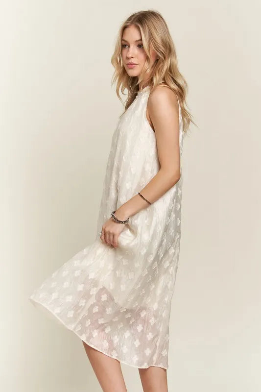 Image of ADORA Applique Pearl Detail Grecian Neck Midi Dress | Queeble.shop