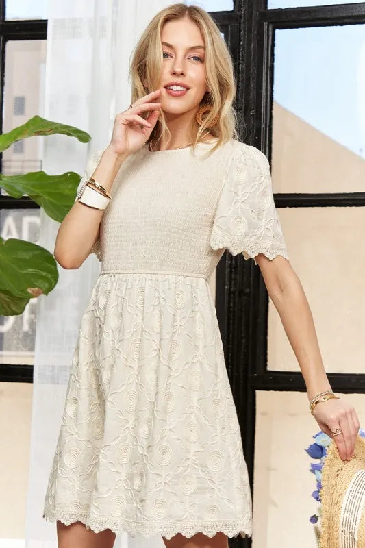 Image of ADORA Rround Neck Crinkle Babydoll Dress | Queeble.shop