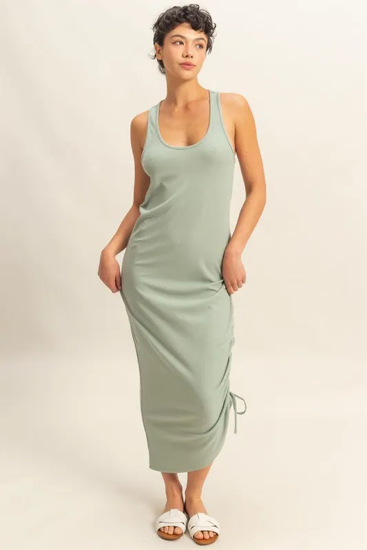 Image of HYFVE Scoop Neck Side Tie Detail Midi Dress | Queeble.shop