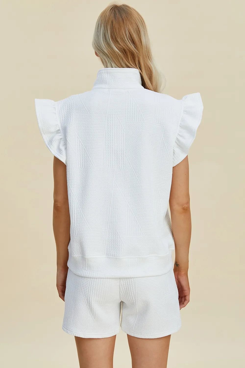 Image of Double Take Full Size Texture Flounce Sleeve Top and Shorts Set | Queeble.shop