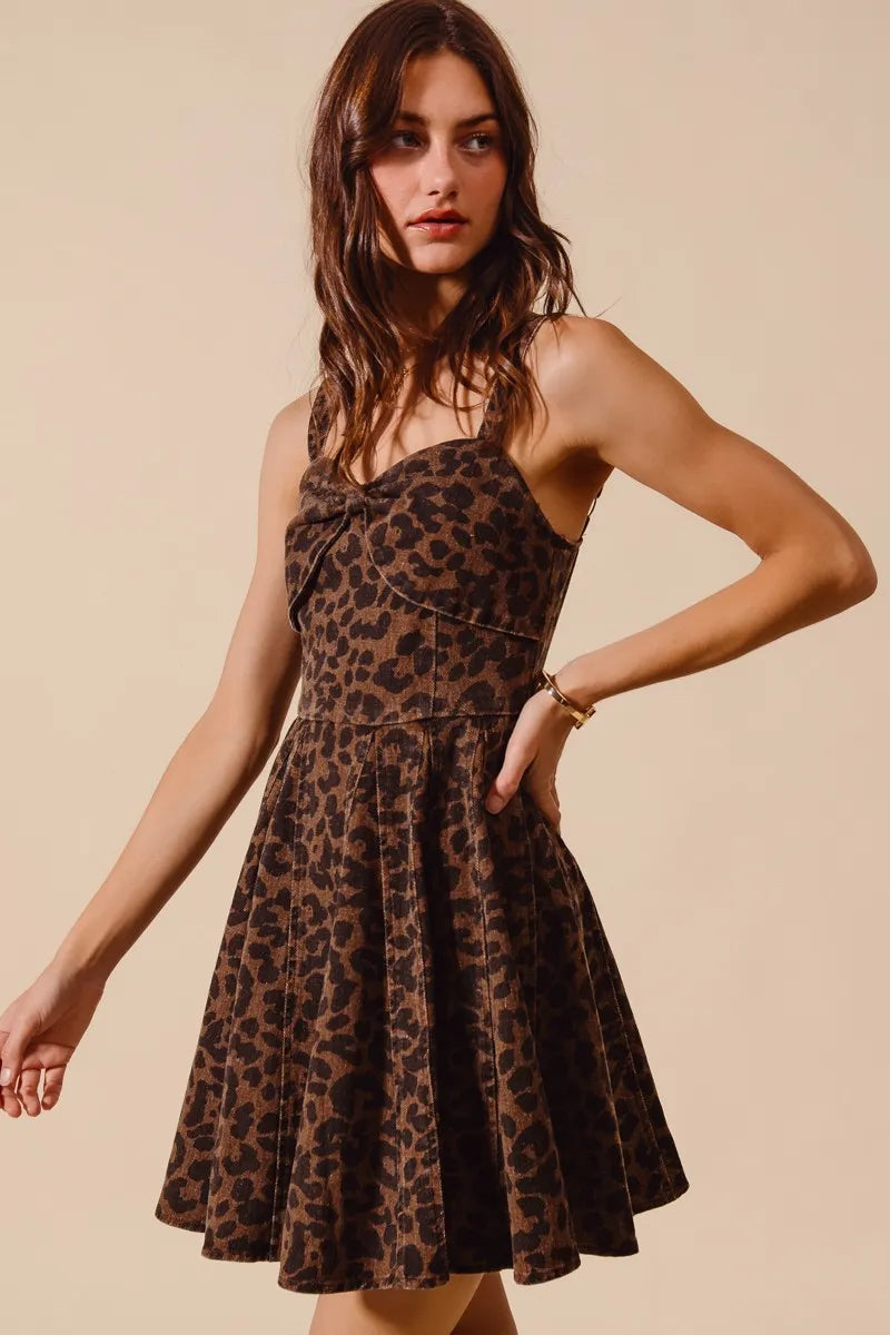 Image of SO ME Mineral Washed Leopard Flare Cami Dress | Queeble.shop