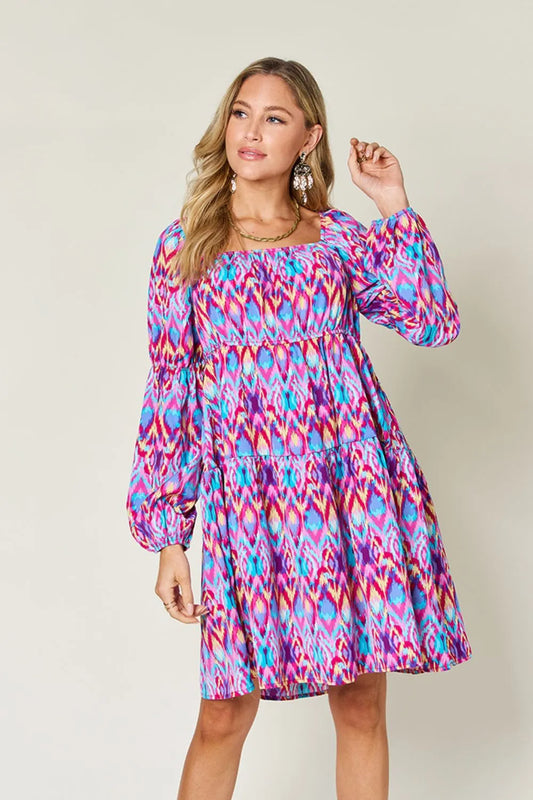Image of Double Take Full Size Printed Long Sleeve Dress | Queeble.shop