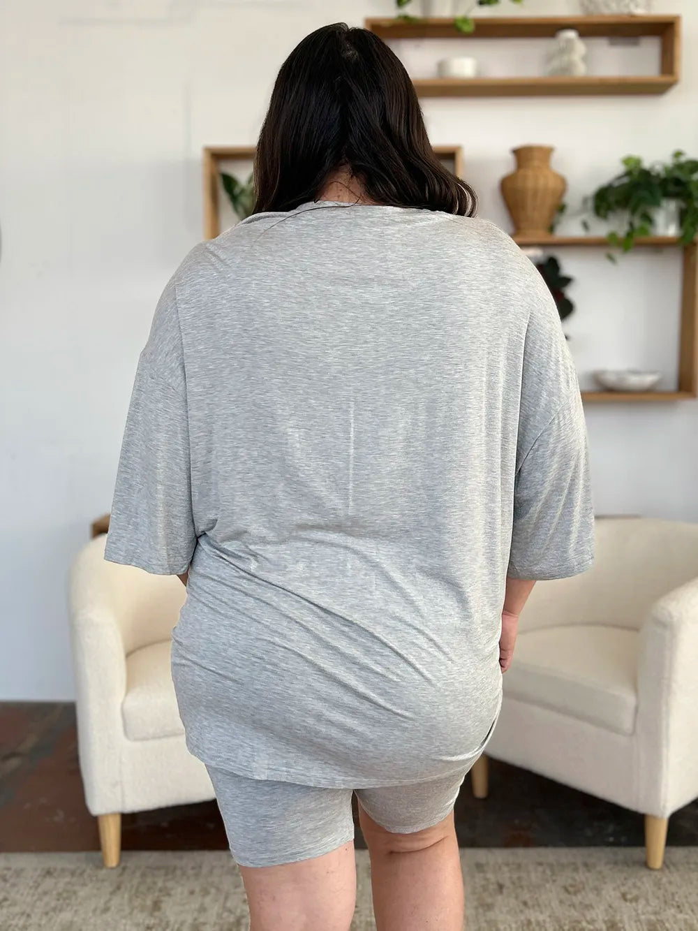 Image of Basic Bae Bamboo Full Size Round Neck Drop Shoulder T-Shirt and Shorts Set | Queeble.shop