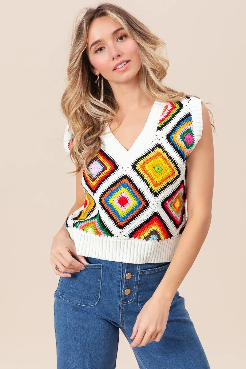 Image of BiBi Diamond Granny Square Sweater Vest | Queeble.shop