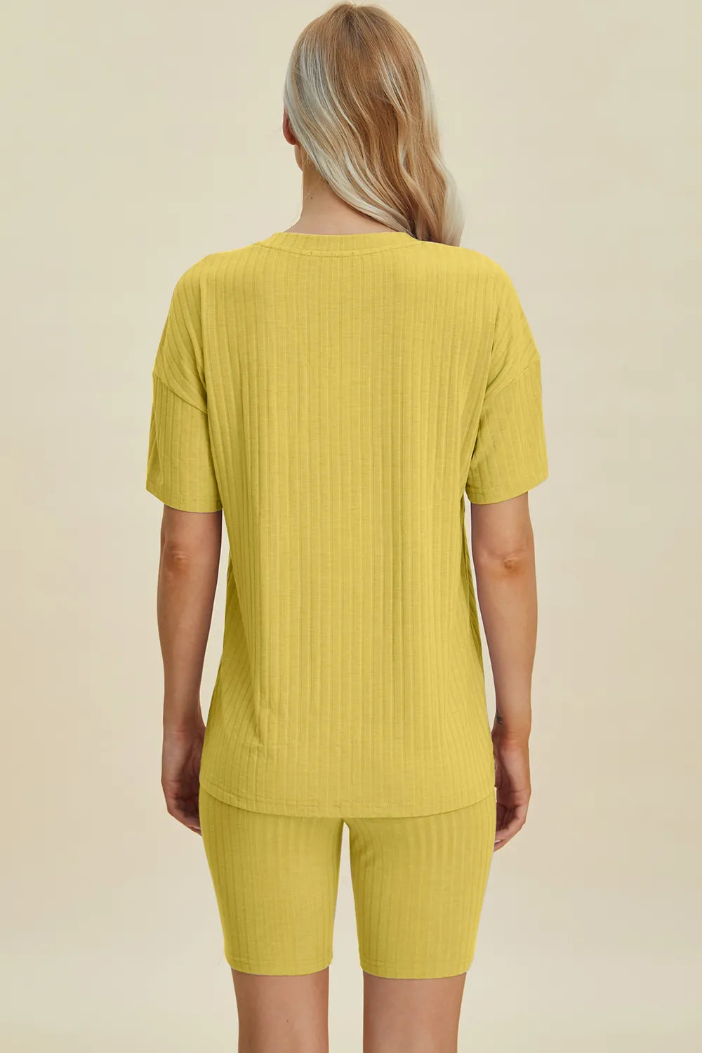 Image of Basic Bae Full Size Ribbed V-Neck Short Sleeve Top and Shorts Set | Queeble.shop