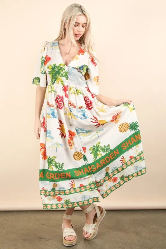 Image of VERY J Button Down Printed Midi Dress | Queeble.shop