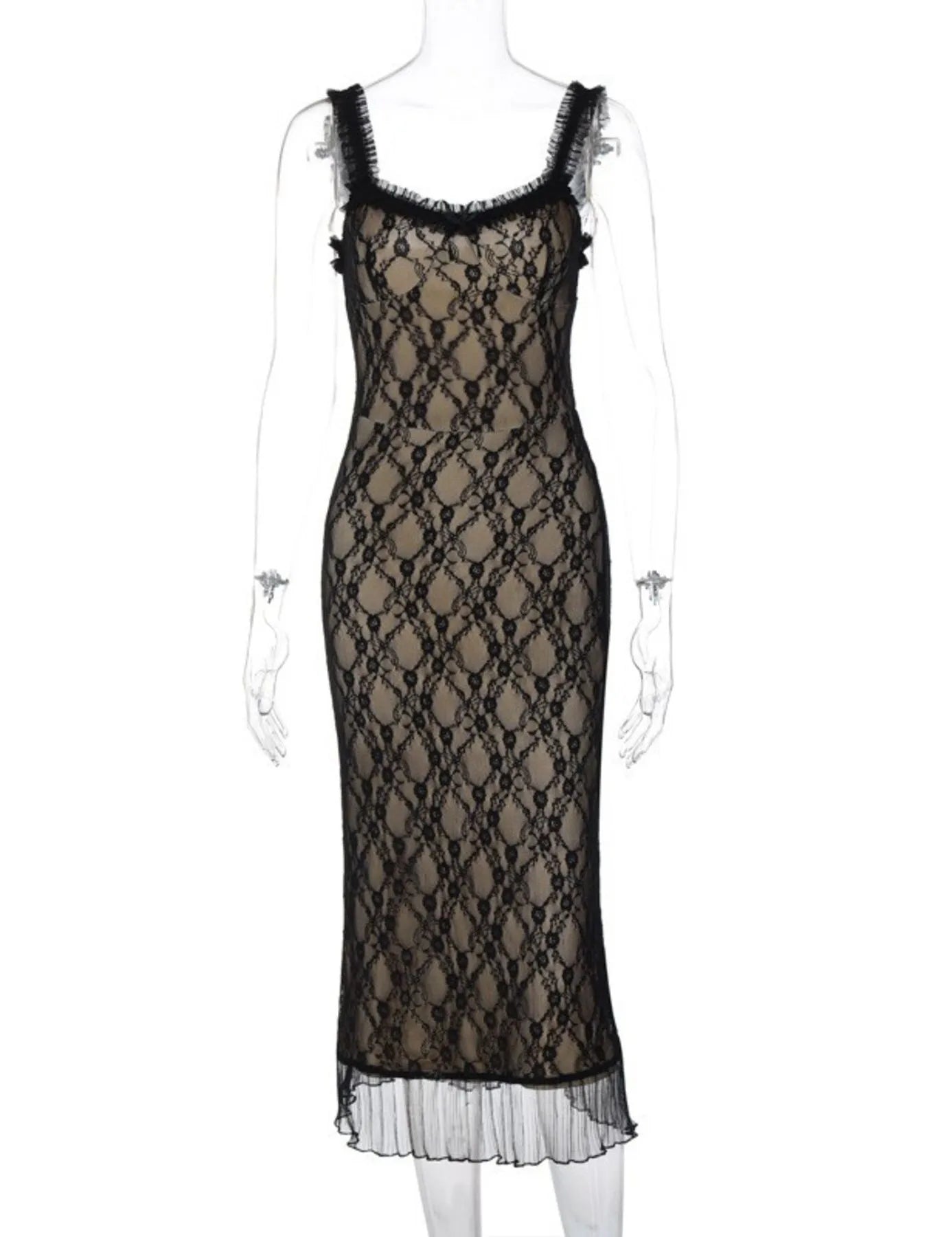 Image of Lace V-Neck Midi Cami Dress | Queeble.shop