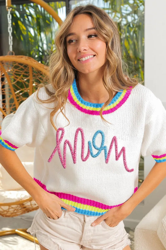 Image of BiBi Metallic Letter Short Puff Sleeve Sweater | Queeble.shop