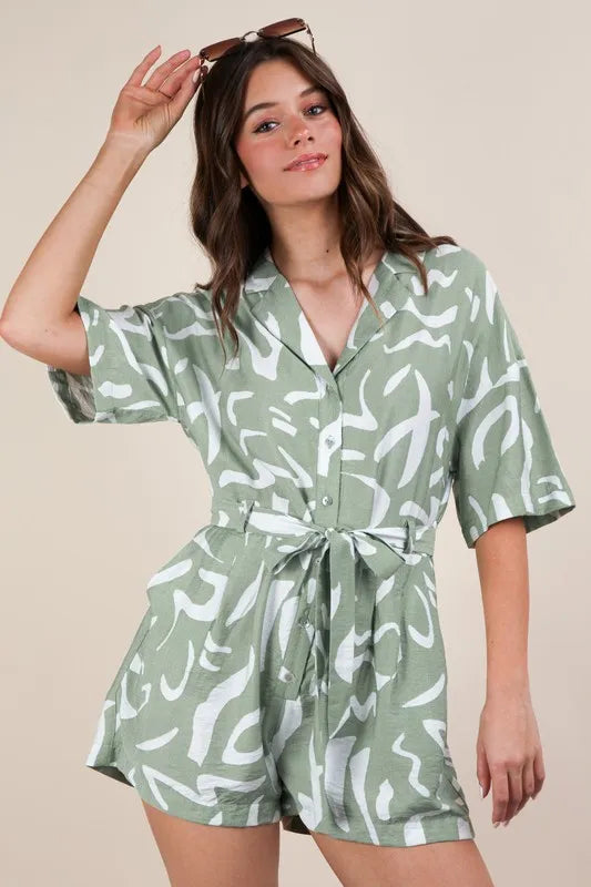 Image of VERY J Oversized Printed Button Down Resort Romper | Queeble.shop