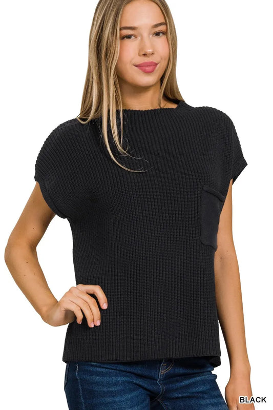 Image of Zenana Mock Neck Short Sleeve Sweater | Queeble.shop