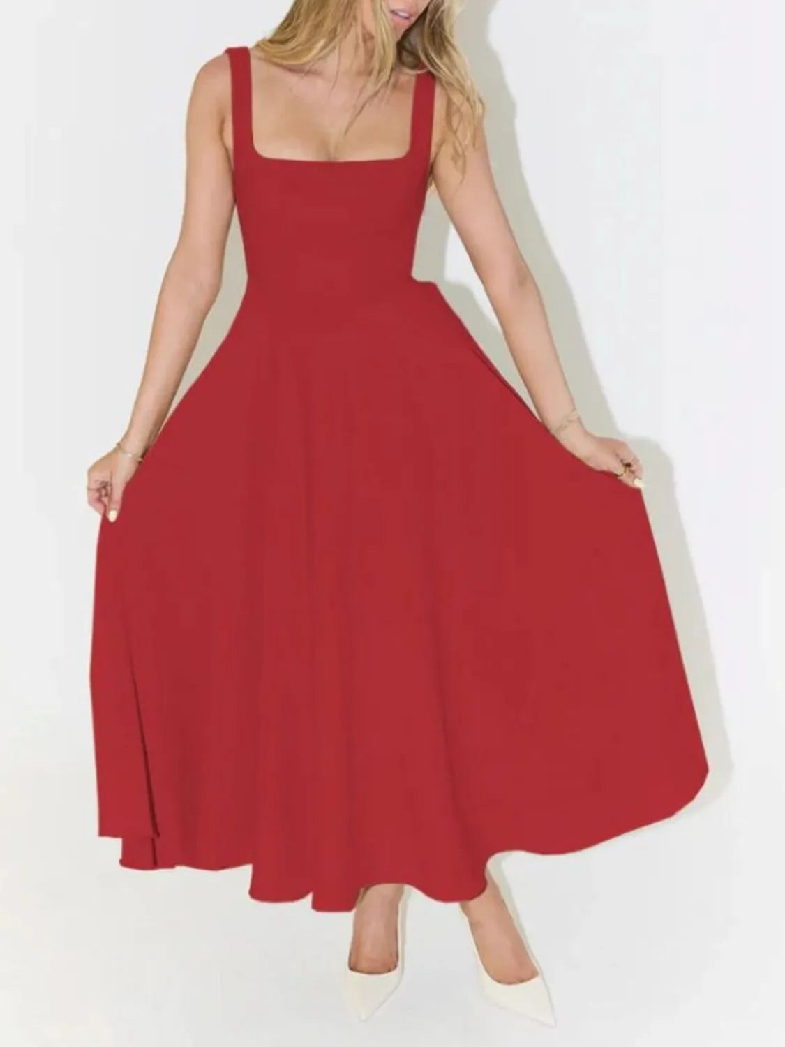 Image of Square Neck Sleeveless Midi Dress | Queeble.shop