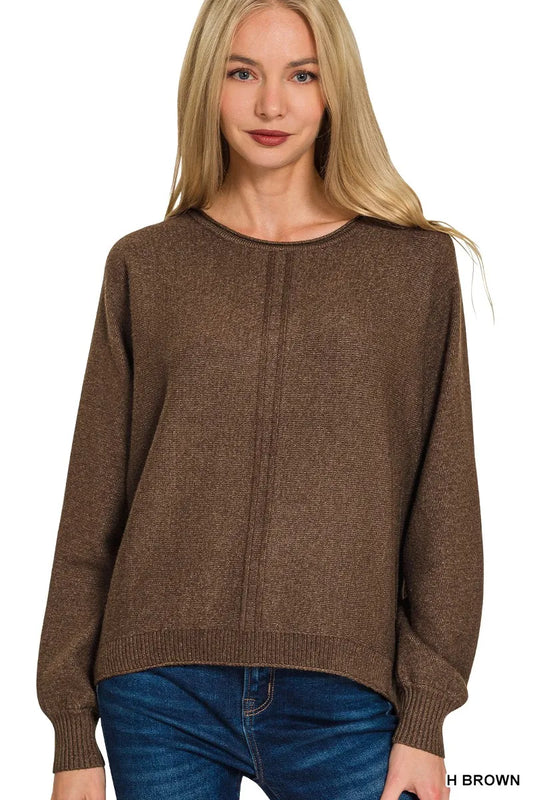 Image of Zenana Viscose Front Seam Round-Neck Sweater | Queeble.shop