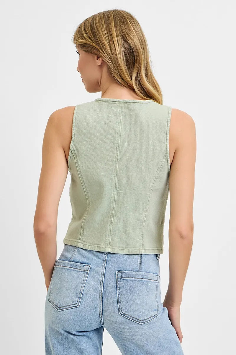 Image of RISEN Full Size V Neck Button Down Vest Plus Size | Queeble.shop