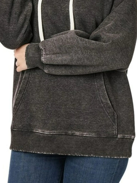 Image of Zenana Acid Wash Fleece Hoodie with Drawstring | Queeble.shop
