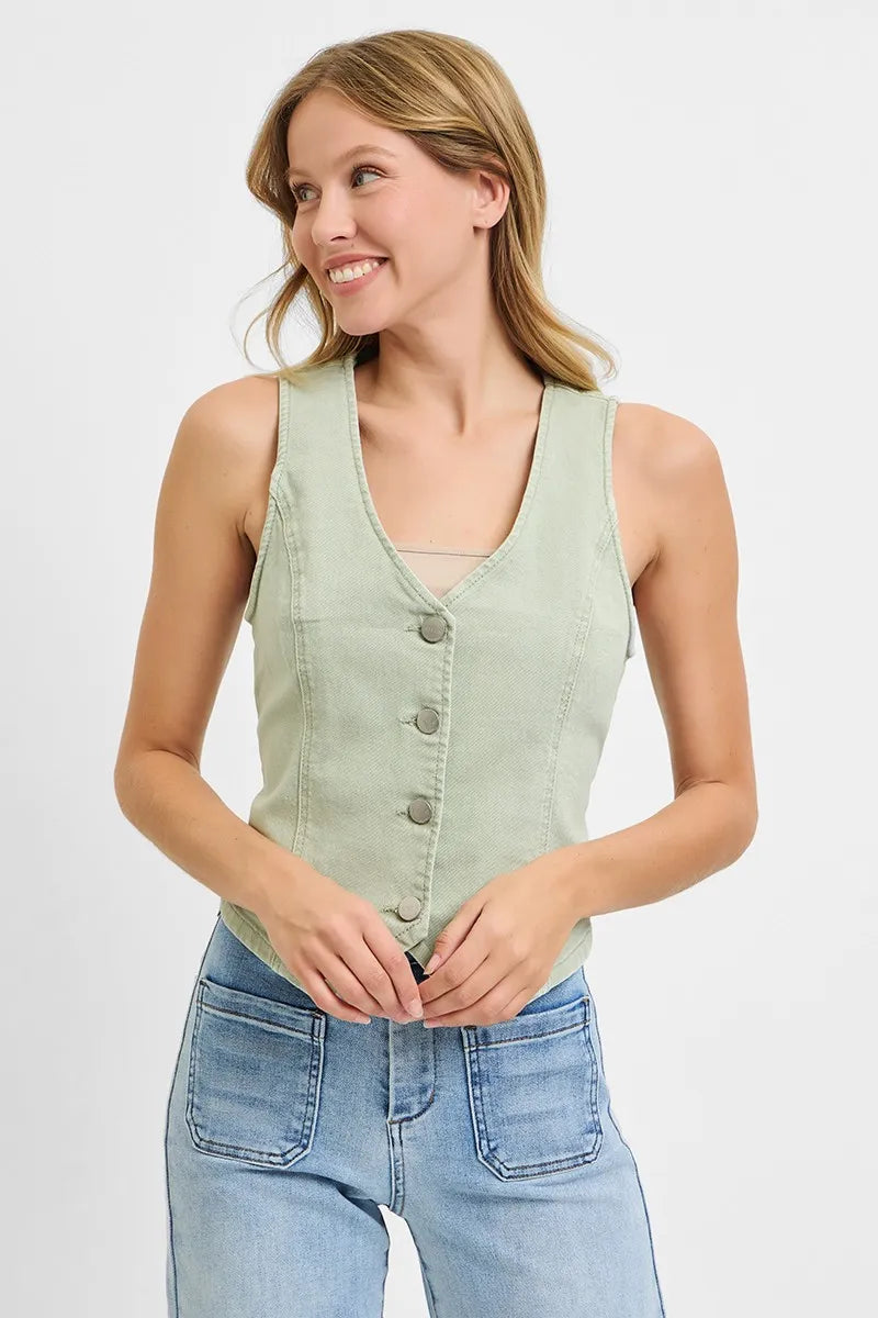 Image of RISEN Full Size V Neck Button Down Vest Plus Size | Queeble.shop
