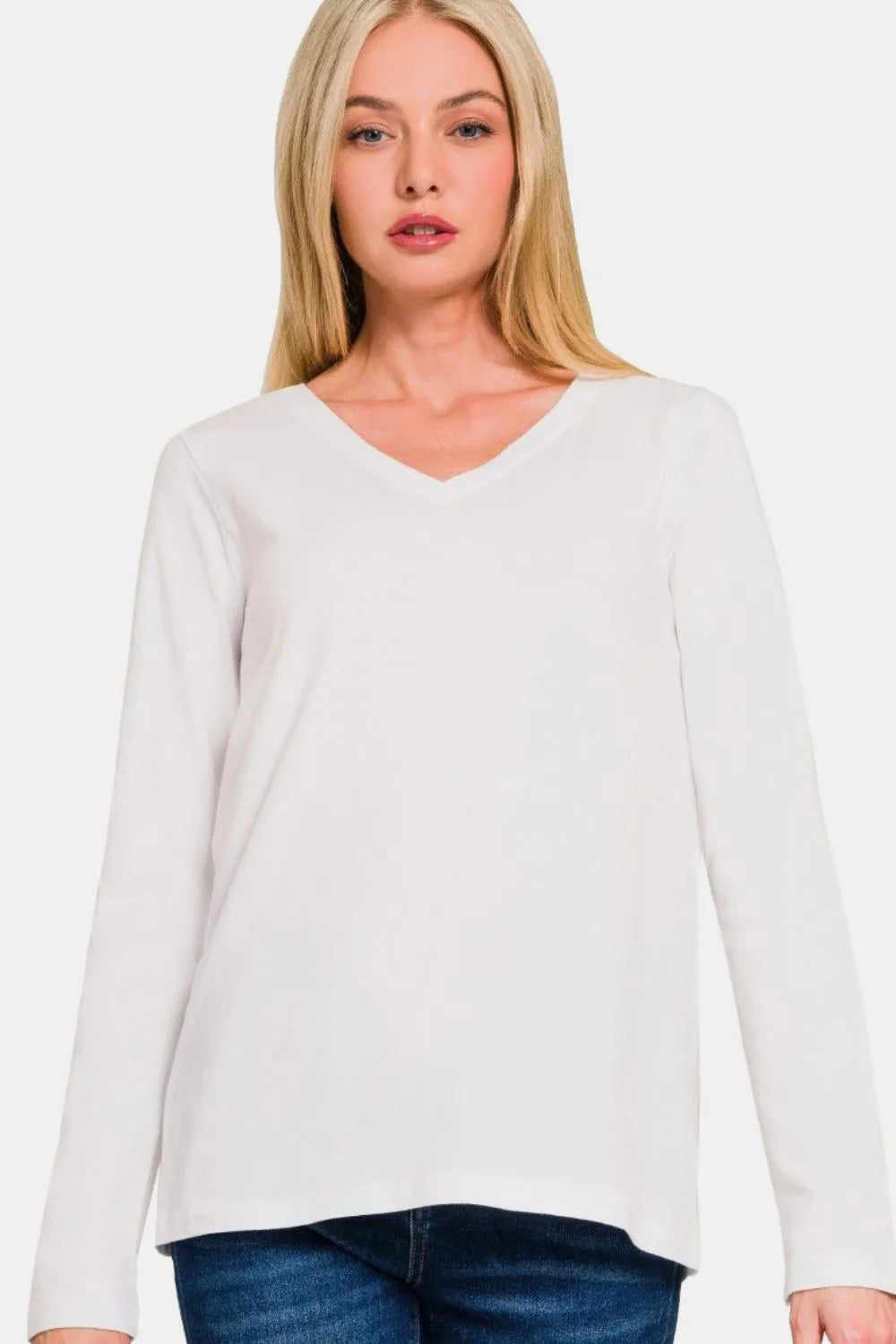Image of Zenana Full Size V-Neck Long Sleeve T-Shirt | Queeble.shop