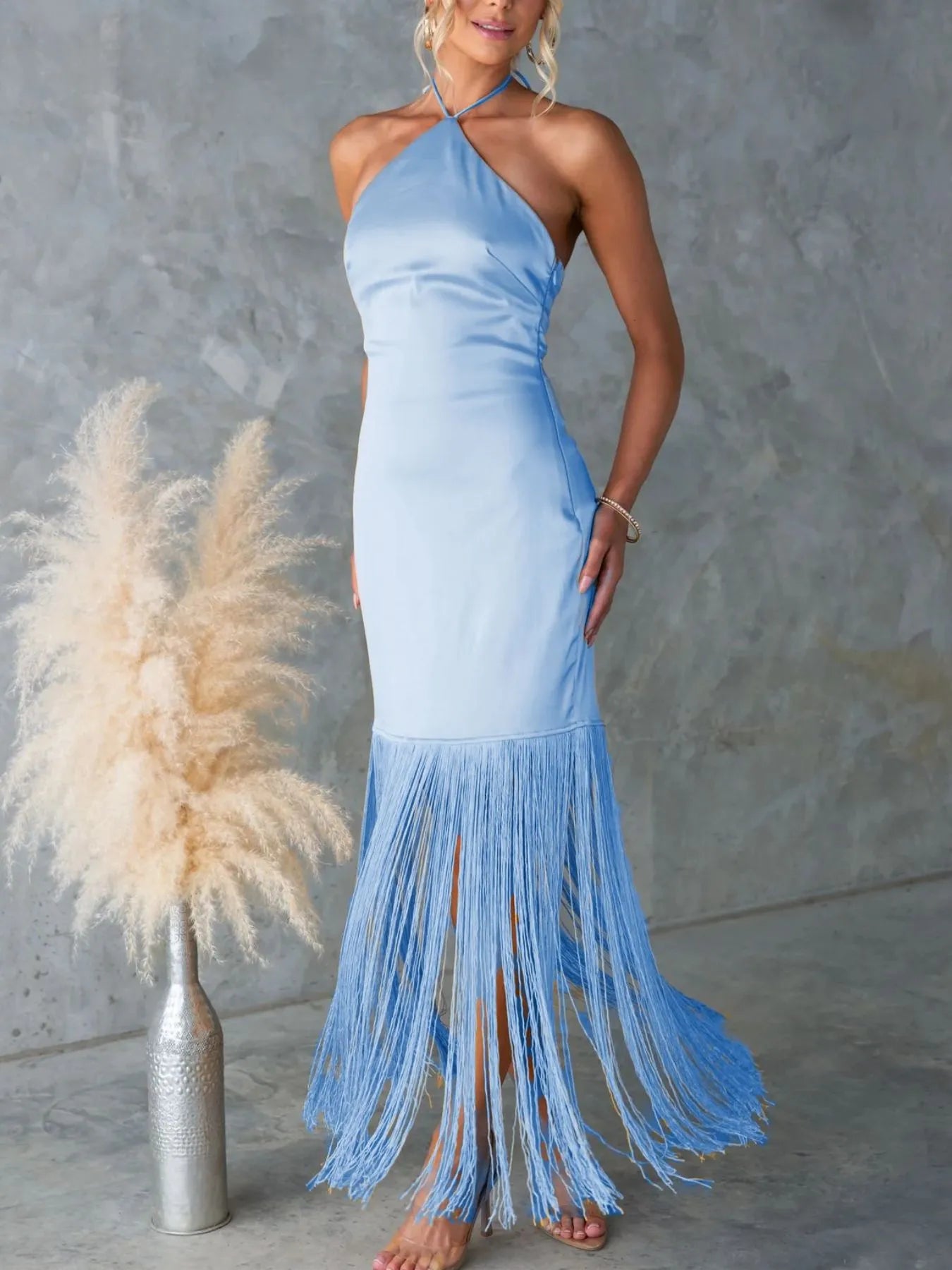 Image of Fringe Halter Neck Dress | Queeble.shop