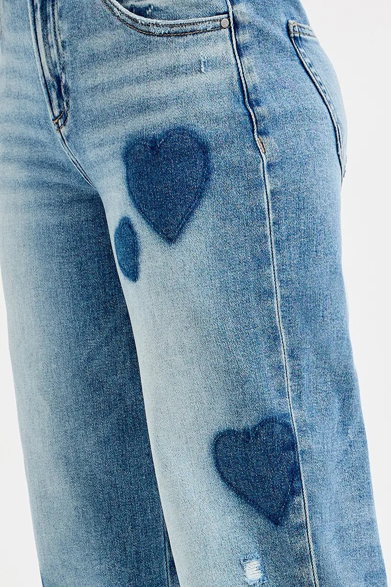 Image of RISEN Full Size Mid Rise Fit-boyfriend Heart Shade Jeans Plus Size | Queeble.shop