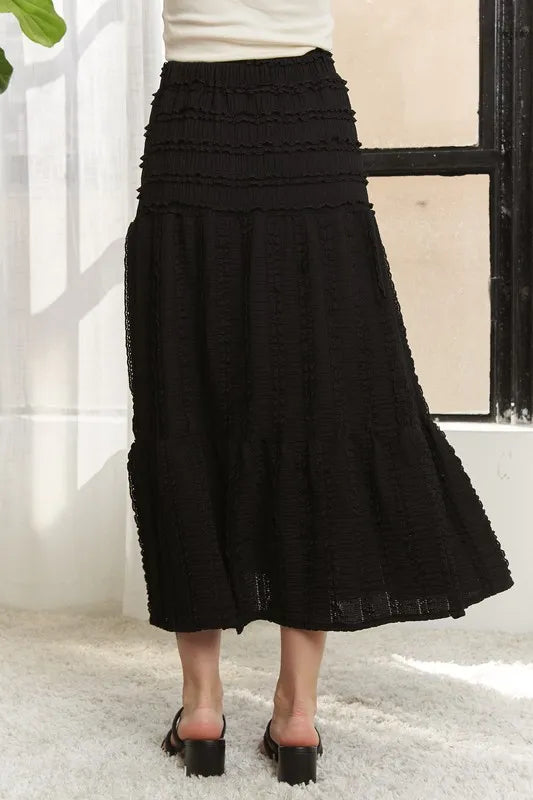 Image of ADORA Elastic Waistband Tiered Midi Skirt | Queeble.shop
