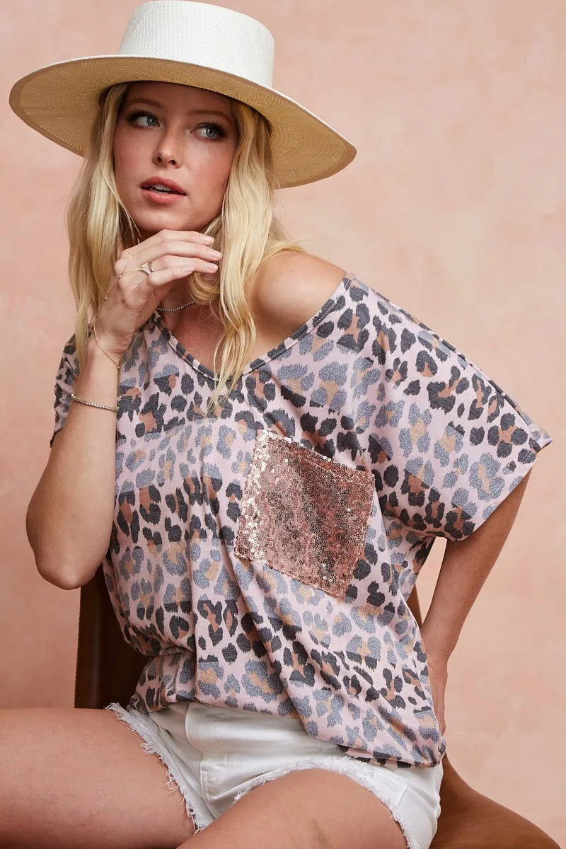 Image of BiBi Leopard Stripe Printed Jersey T-Shirt | Queeble.shop