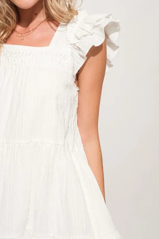 Image of And The Why Origami Pleating Ruffled Sleeve Tiered Dress | Queeble.shop